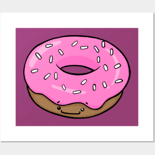 Cute Strawberry Kawaii Donut with White Sprinkles Posters and Art